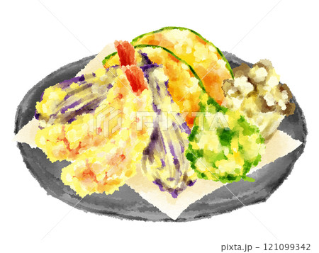 天ぷら・天麩羅のイラスト素材　手書き水彩　アナログ風 121099342