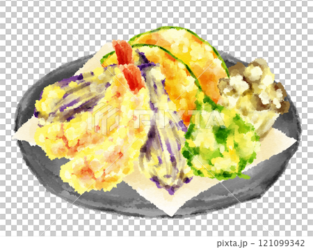 天ぷら・天麩羅のイラスト素材　手書き水彩　アナログ風 121099342
