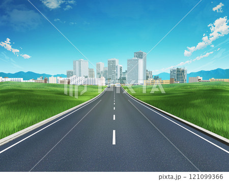 道 道路 未来 草原 都市 空 イメージ 道 道路 未来 草原 都市 空 イメージ 121099366