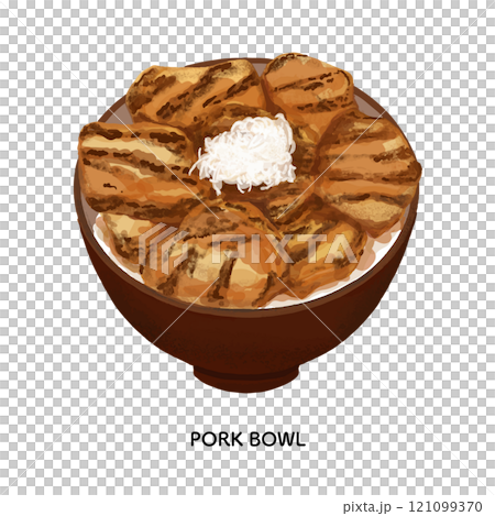 北海道　豚丼　色鉛筆タッチのイラスト 121099370