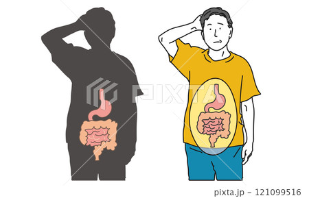 腸内環境を気にしている男性のシンプルイラスト 121099516