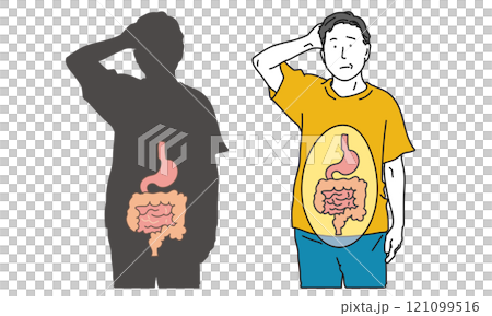 腸内環境を気にしている男性のシンプルイラスト 121099516