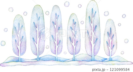雪が積もった冬の並木の水彩イラスト 121099584