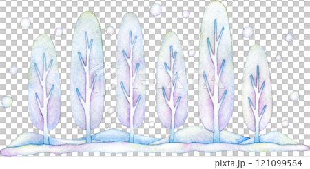 雪が積もった冬の並木の水彩イラスト 121099584
