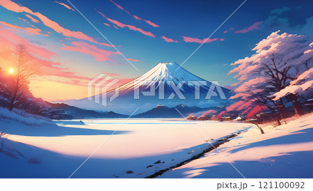 冬の富士山・日の出 121100092