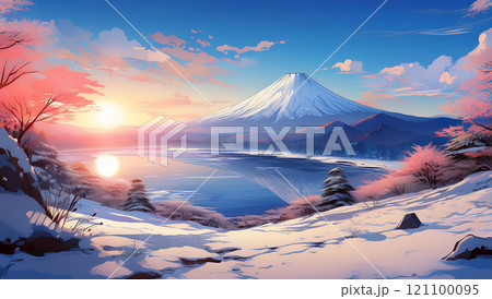 冬の富士山・日の出 121100095