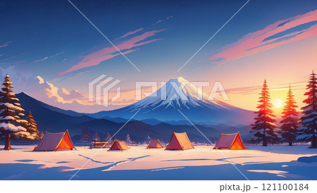 冬の富士山・日の出 121100184