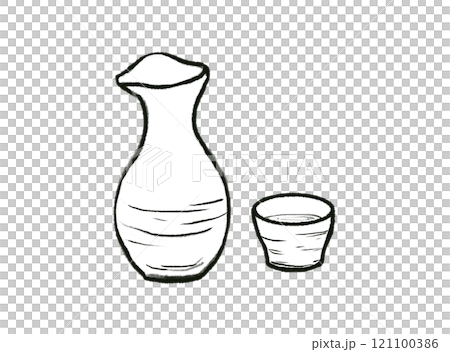 A simple line drawing illustration set of a tokkuri and a sake cup A simple line drawing illustration set of a tokkuri and a sake cup 121100386