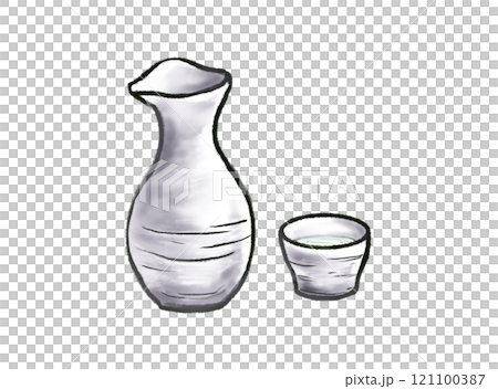A simple watercolor illustration set of a sake bottle and sake cup A simple watercolor illustration set of a sake bottle and sake cup 121100387