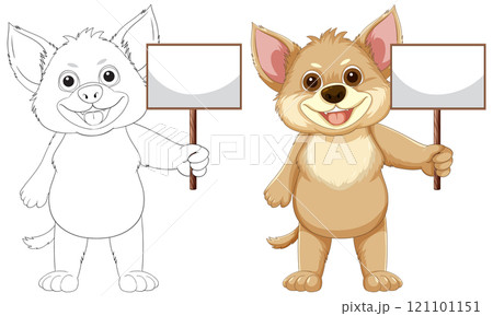 Cute Cartoon Dog Holding Signs 121101151
