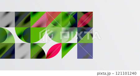 Triangles, round triangles and circles techno art. Vector Illustration For Wallpaper, Banner, Background, Card, Book Illustration, landing page 121101240