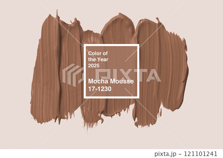 Mocha Mousse color swatch showcases the warm hue selected for Color of the Year 2025 in a creative design 121101241