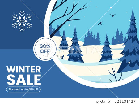 Festive Winter Discounts Social Media Background Flat Hand Drawn Design 121101427