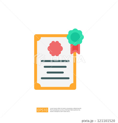 A colorful certificate illustration featuring a decorative border, a red seal, and a green ribbon, symbolizing achievement or recognition. 121101520