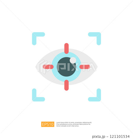 The image depicts a stylized eye with a target overlay, suggesting concepts of vision, focus, or surveillance. 121101534