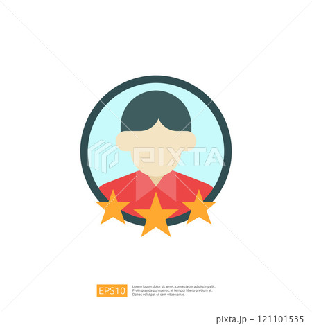 This image features a simple, stylized icon of a person within a circular frame, accompanied by three stars, suggesting recognition or achievement. This image features a simple, stylized icon of a person within a circular frame, accompanied by three stars, suggesting recognition or achievement. 121101535