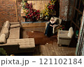 girl woman fireplace tree alone cozy year holiday young celebration christmas home new 121102184