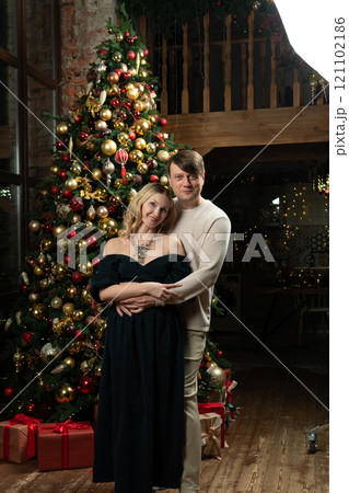 joy happiness smiling decoration family december celebration christmas tree winter woman man 121102186