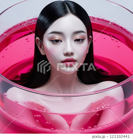 美女缶の中の美女 タルパ ピンクの液体の中の黒髪美女 美女缶の中の美女 タルパ ピンクの液体の中の黒髪美女 121102441