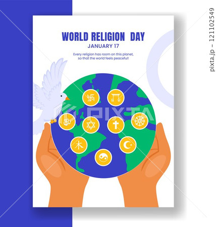 Flat Cartoon Illustration for World Religion Day Celebration Vertical Poster Templates Flat Cartoon Illustration for World Religion Day Celebration Vertical Poster Templates 121102549