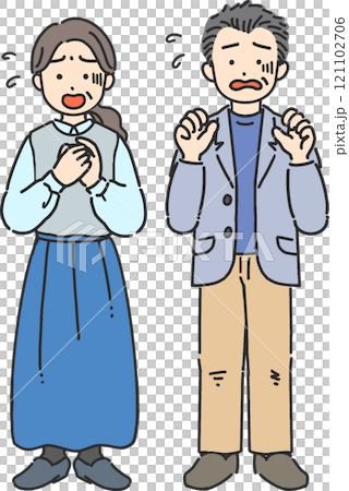 Illustration of a middle-aged/senior man and woman in a hurry 121102706