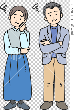 憂心忡忡的中年/老男女的插圖 121102707