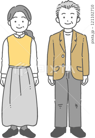笑顔の中年／シニア男性と女性のイラスト 121102710