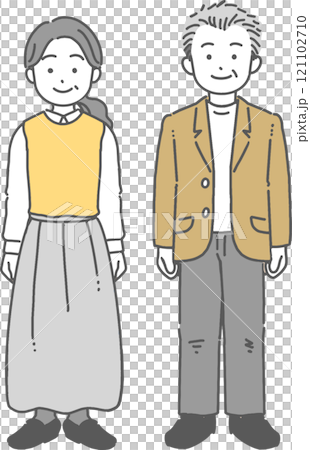 笑顔の中年／シニア男性と女性のイラスト 121102710