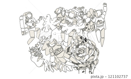 宇宙をイメージしたペン画