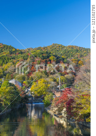 秋の嵐山　大堰川分流の中ノ島橋からの風景 121102785