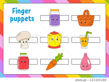 Finger puppets. Activities for kids. Cute cartoon characters. Vector illustration. Finger puppets. Activities for kids. Cute cartoon characters. Vector illustration. 121103180