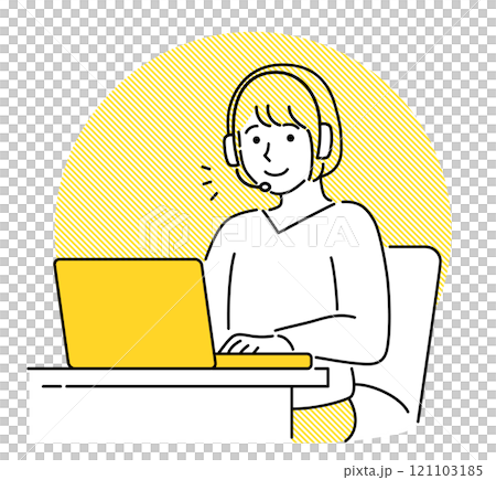 Woman working remotely, video calling with a headset, simple and pop vector illustration Woman working remotely, video calling with a headset, simple and pop vector illustration 121103185