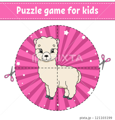 Cut and play. Round puzzle. Logic puzzle for kids. Activity page. Cutting practice for preschool. cartoon character. Vector illustration. 121103199