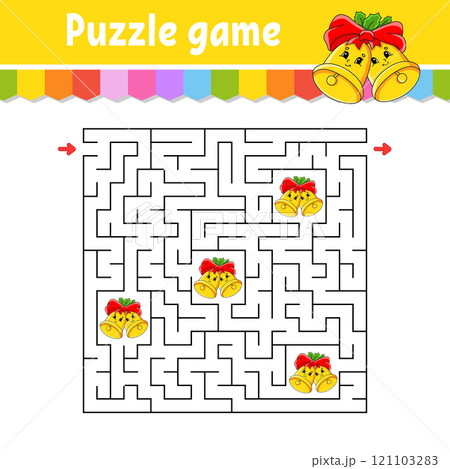 Square maze. Game for kids. Puzzle for children. Labyrinth conundrum. Find the right path. Cartoon character. Vector illustration. Square maze. Game for kids. Puzzle for children. Labyrinth conundrum. Find the right path. Cartoon character. Vector illustration. 121103283