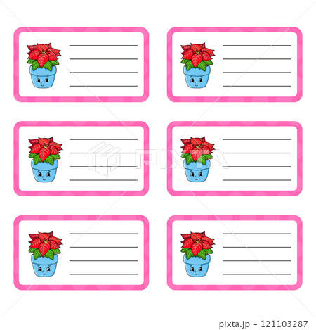 School labels for books and notebooks. Bright stickers. Rectangular label. Vector illustration. School labels for books and notebooks. Bright stickers. Rectangular label. Vector illustration. 121103287