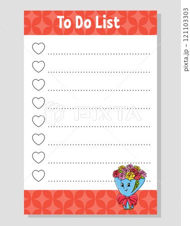 To do list for kids. Empty template. The rectangular shape. Funny character. cartoon . For the diary, notebook, bookmark. Vector illustration. To do list for kids. Empty template. The rectangular shape. Funny character. cartoon . For the diary, notebook, bookmark. Vector illustration. 121103303