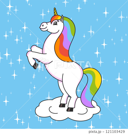 The magical unicorn reared up. The animal horse stands on its hind legs. Cartoon style. Simple flat vector illustration. The magical unicorn reared up. The animal horse stands on its hind legs. Cartoon style. Simple flat vector illustration. 121103429