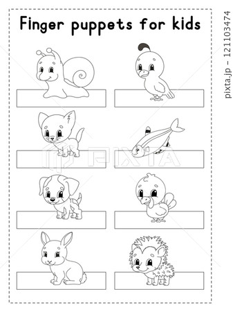 Finger puppets. Activities for kids. Cute cartoon characters. Vector illustration. Finger puppets. Activities for kids. Cute cartoon characters. Vector illustration. 121103474