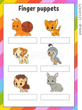 Finger puppets. Activities for kids. Cute cartoon characters. Vector illustration. 121103475