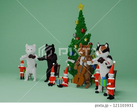 クリスマスツリーと猫たちの弦楽四重奏 121103931