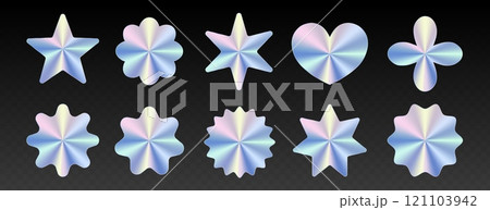 Holographic stickers pack, iridescent labels with metallic effect, shiny paper tape. 121103942