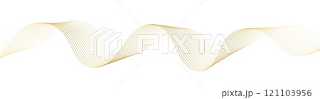 Golden line wave, abstract wavy curves, luxury flow art ribbons, elegant decoration isolated on white. 121103956