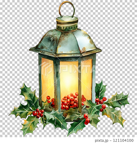 vintage lantern with holly and berries, perfect for winter 121104100