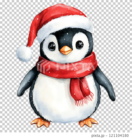 Cute penguin wearing Santa hat and red scarf for Christmas 121104180