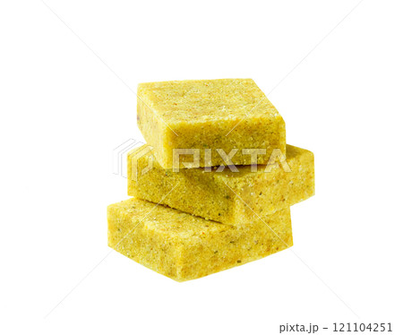 chicken bouillon cube isolated on a white background. 121104251