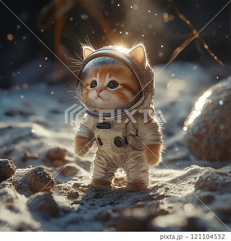 宇宙服を着た小さな冒険家の子猫 宇宙服を着た小さな冒険家の子猫 121104552