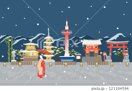 ライトアップされた冬の夜の京都 ライトアップされた冬の夜の京都 121104594