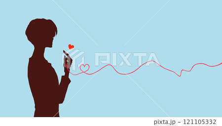 運命の赤い糸を結んだ男性　影絵 121105332