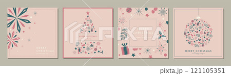 クリスマスカードテンプレートセット　背景　クリスマスツリー　雪の結晶　おしゃれ 121105351