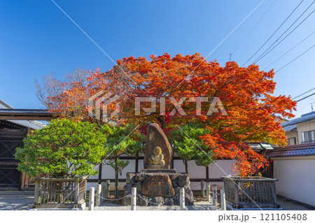 京都 宝鏡寺の人形塚と真っ赤に色づいた紅葉 京都 宝鏡寺の人形塚と真っ赤に色づいた紅葉 121105408